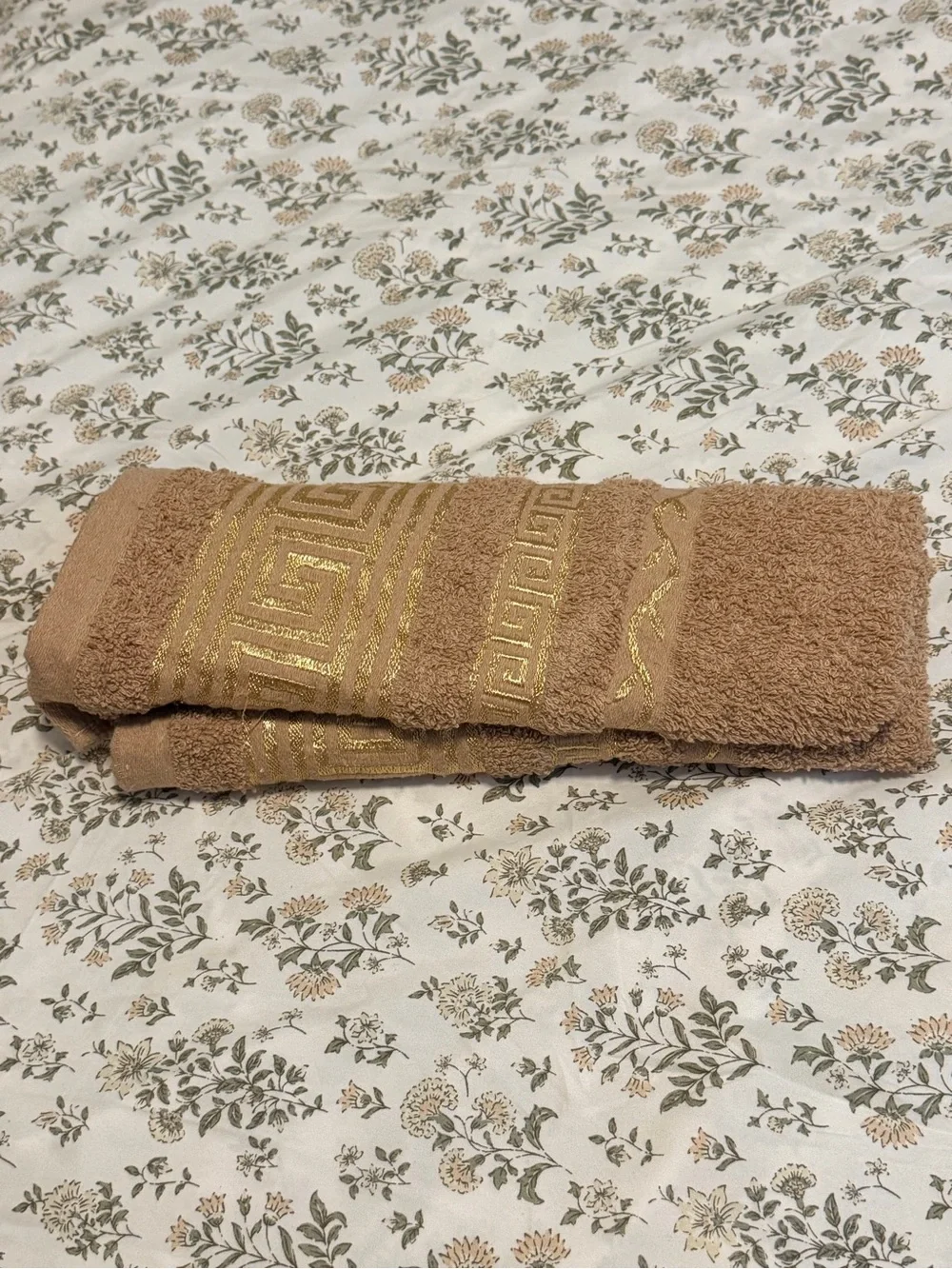 Cotton Decorative Bath Towel - Brown with Gold Trim